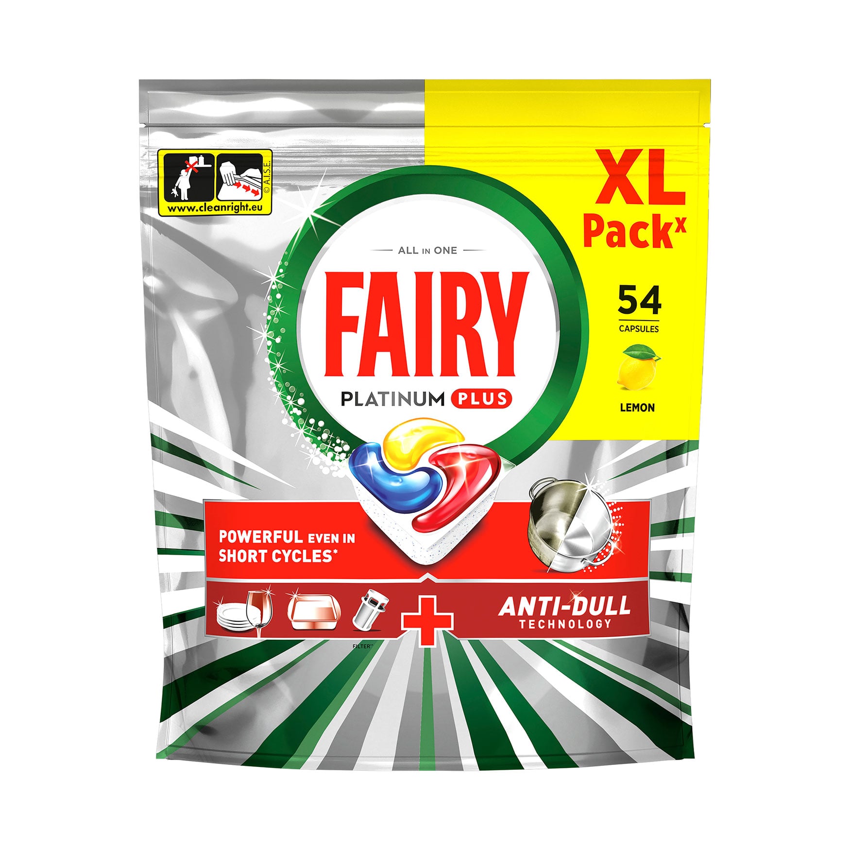 Капсули для посудомийної машини Fairy Platinum Plus Все в 1, з ароматом лимону, 54 шт