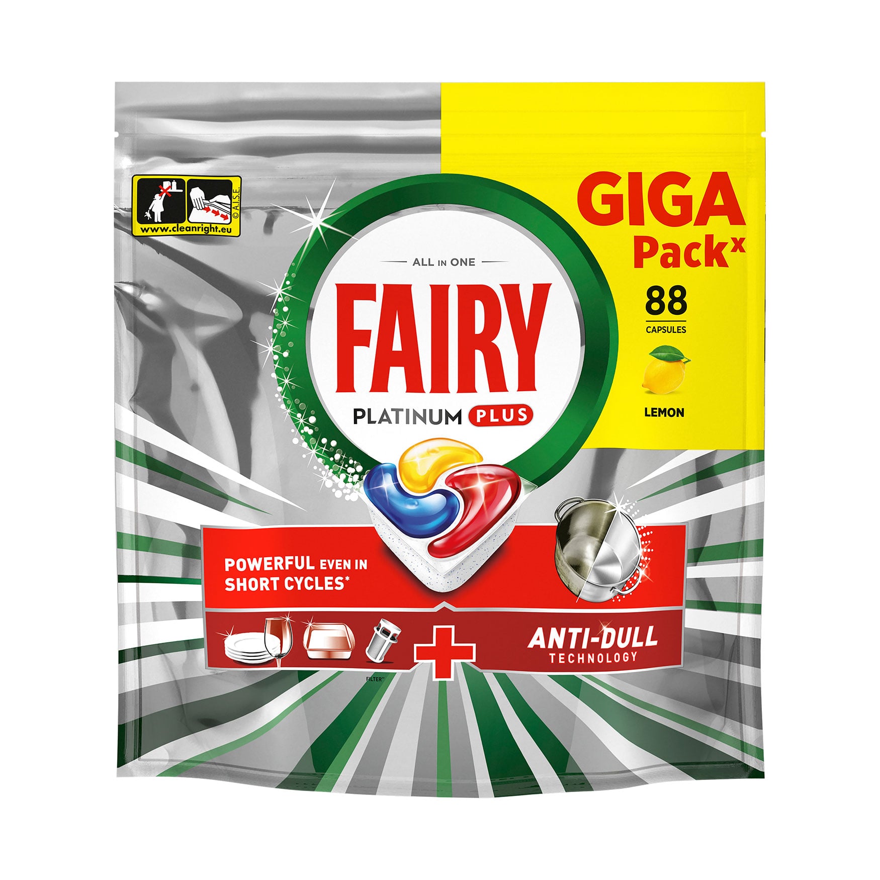 Капсули для посудомийної машини Fairy Platinum Plus Все в 1, з ароматом лимону, 88 шт